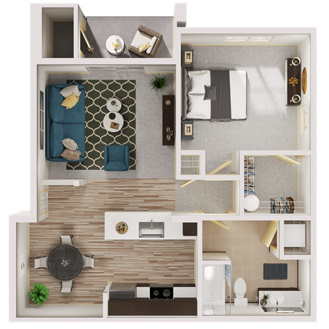 Floor plan for 1 bed, 1 bath, 864 sqft